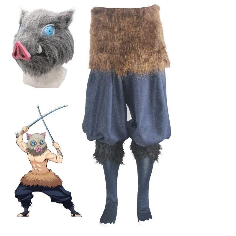 Аниме Demon Slayer Kimetsu No Yaiba Hashibira Inosuke Костюмы для косплея Брюки Маска Свиньи Хэллоуин Карнавальный костюм