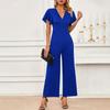 Women's Summer Ruffle Sleeveless Straight Stretch Knit Wide Leg Jumpsuit