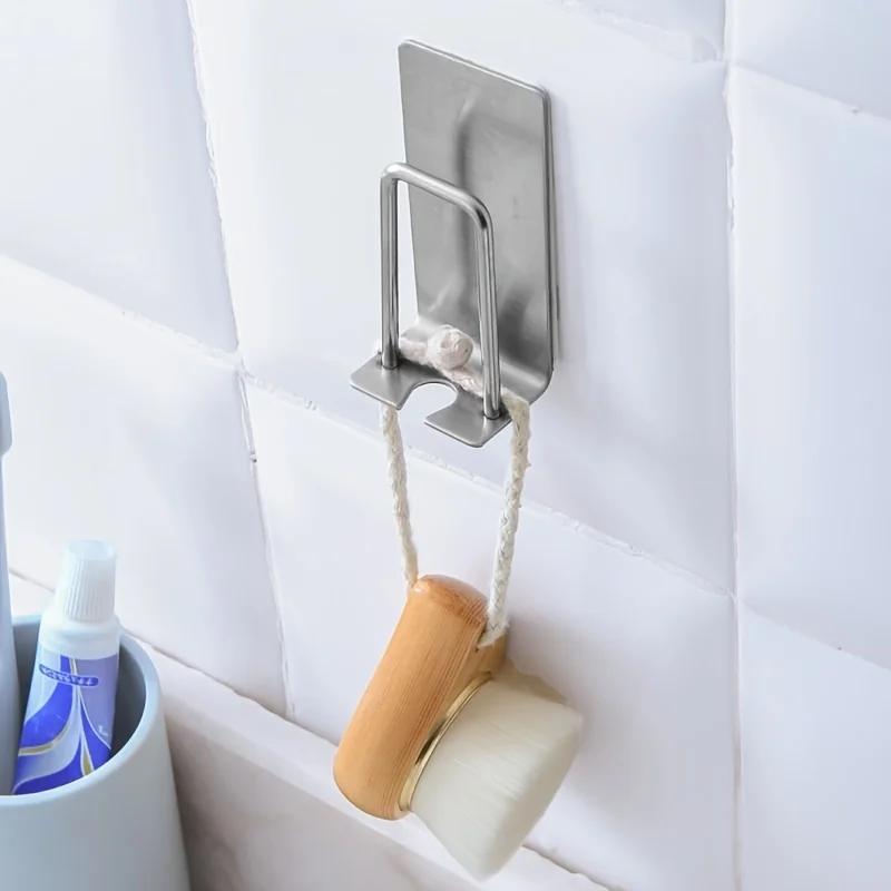 2-piece Stainless Steel Toothbrush Holder - Wall-Mounted, No-Drill Installation, Multi-functional Bathroom Storage Rack