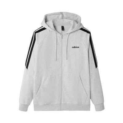 adidas Толстовка на молнии с капюшоном, удобная, в полоску, с длинным рукавом, куртка унисекс, светло-серая KA2579