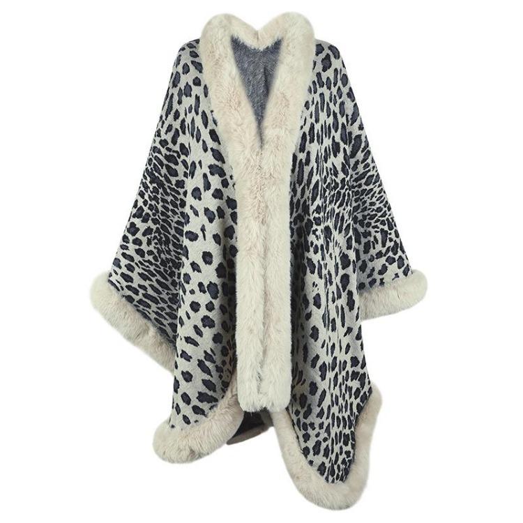 Women Autumn Winter Loose V-Neck Bat Sleeve Cardigan Leopard Knitwear Sweater Cross Border Cloak