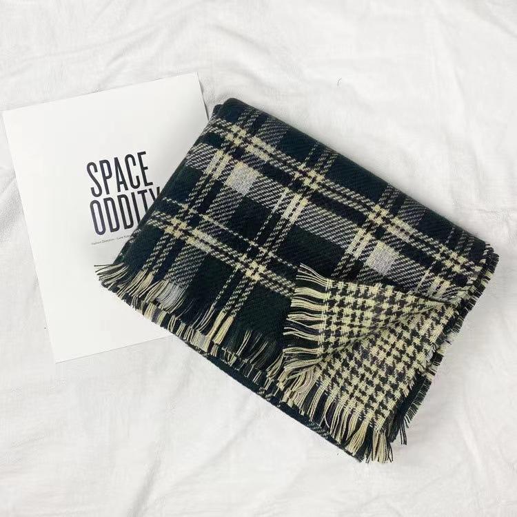 Korean double-sided scarf plaid women winter new imitation cashmere shawl thickened warm Internet celebrity retro scarf wholesale