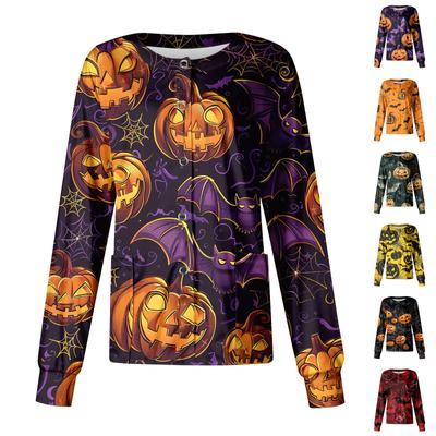 Женский повседневный однобортный топ с длинными рукавами и принтом для няни на Хэллоуин