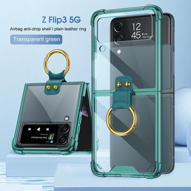 Drop Protection Clear Finger Ring Case For Samsung Galaxy Z Flip 3 5g Flip3 Non -Fingerprint Cover Fundas