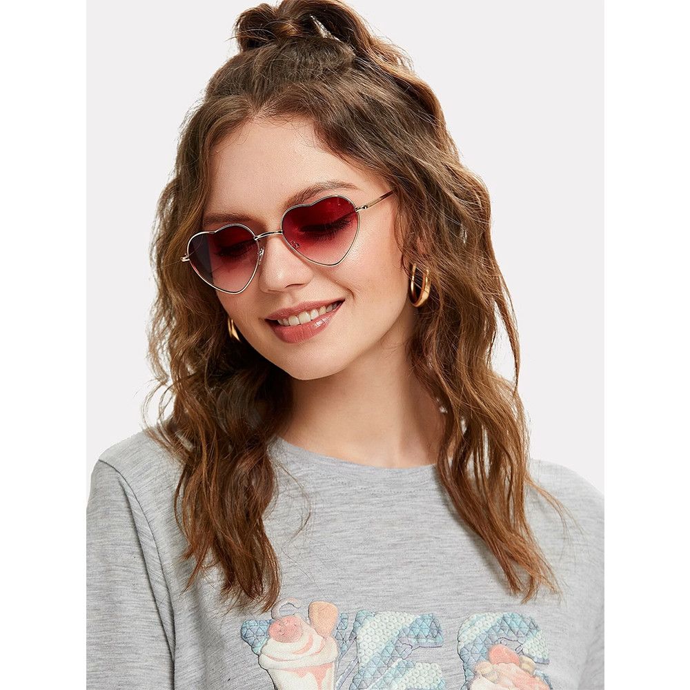 Women Ocean Lenses Outdoor Goggles Heart Shaped Sunglasses Metal Frame Gradient Sun Glasses