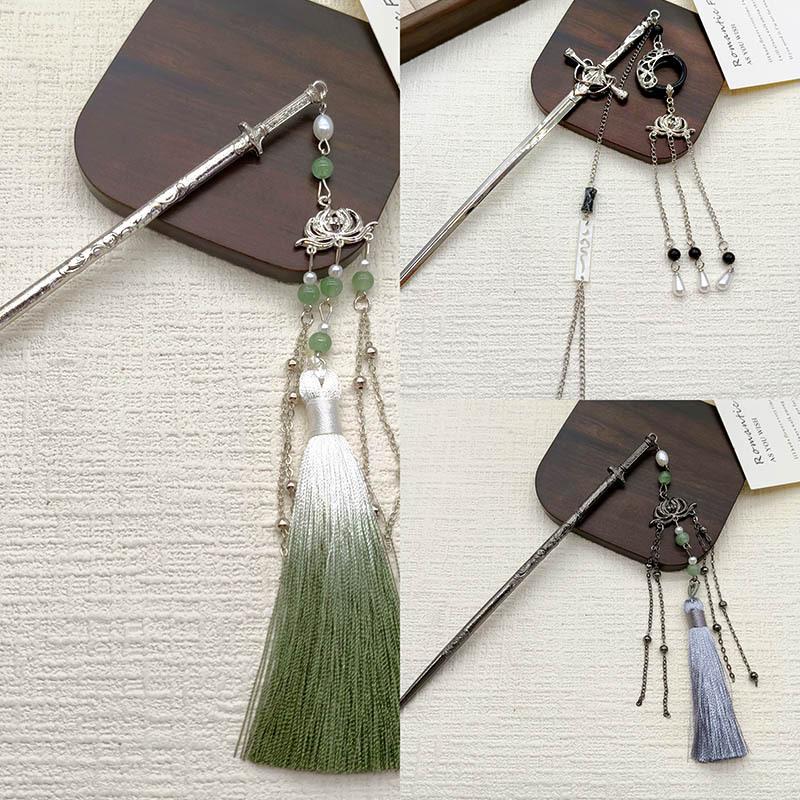 Chinese Sword Tassel Hair Stick – Vintage Qipao Hairpin, Minimalist Hanfu Updo Accessory for Women