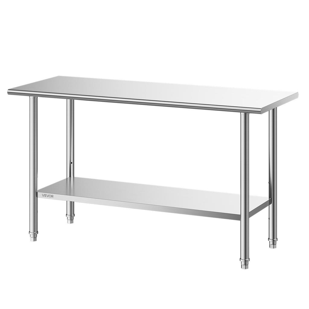 Stainless Steel Work Table, 61x152 cm Food Prep Table, Commercial Kitchen Workstation with Adjustable Undershelf, Metal Heavy Duty Utility Worktable,