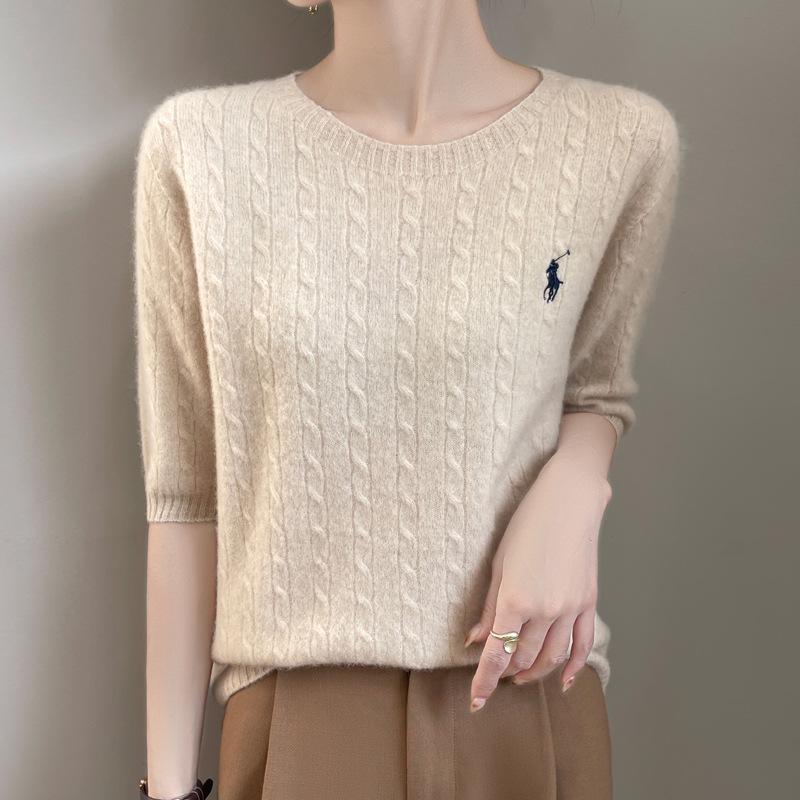 Классический женский свитер крупной вязки - Осенний с круглым вырезом и облегающим дизайном рукава пять восьмых