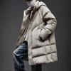 Мужское пуховое пальто с капюшоном - Длинное, теплое, объемное, пушистое, с 90% белого утиного пуха