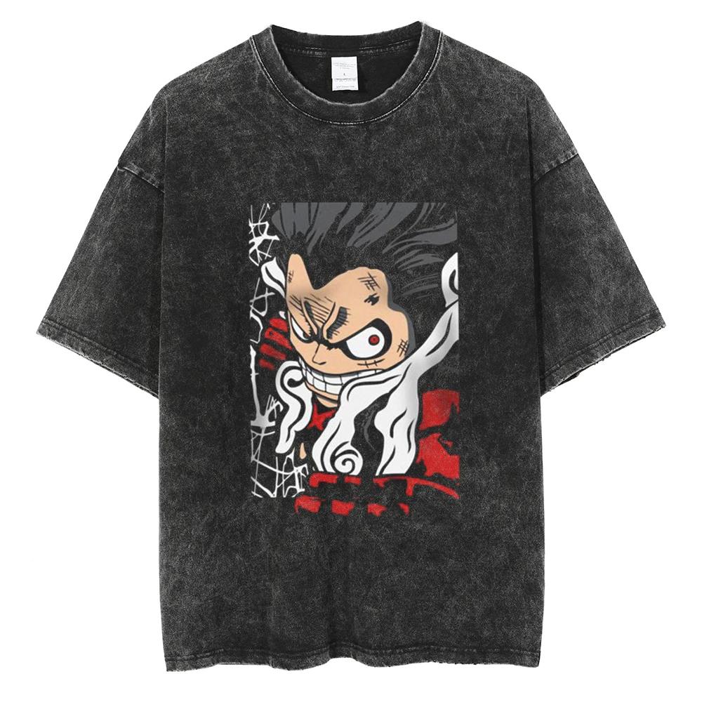 Harajuku Fashion Vintage TShirt Japanese ONE PIECE Anime Graphic Oversize T Shirt Washed Tshirt Men Summer Cotton Tops Tees