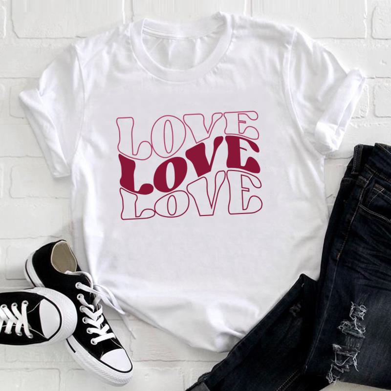 (Asian Size) Tee Top Fashion T Shirt Watercolor Love Heart Trend Cute Women Print Lady Female  Clothing Casual Short Sleeve Graphic T-shirt