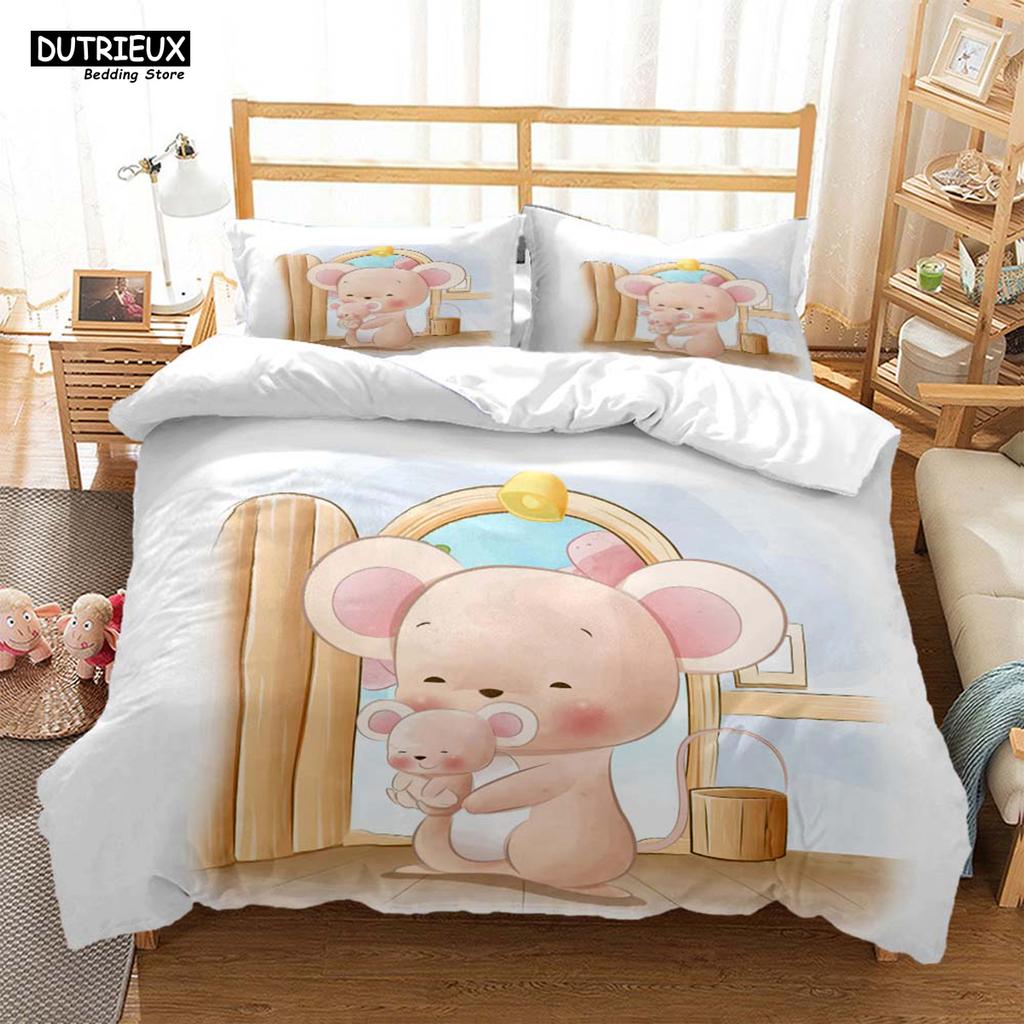 Милый мультяшный принт с мышкой, комплект из трех предметов, мягкий и удобный комплект постельного белья размера «king size», комплект постельного белья