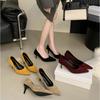 Black Pointed High Heels Women's Shoes New Spring and Autumn Temperament Fine Heel Suede Burgundy Light Mouth Single Shoes
