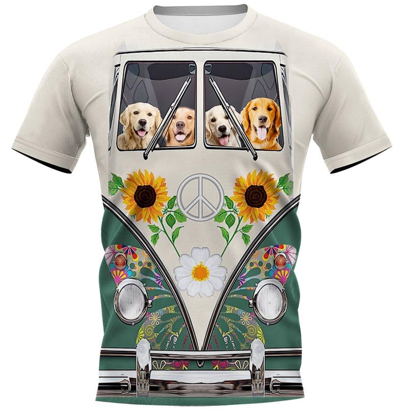 Мужская 3D-печатная футболка Хиппи с принтом собаки с коротким рукавом, с круглым вырезом, повседневный топ