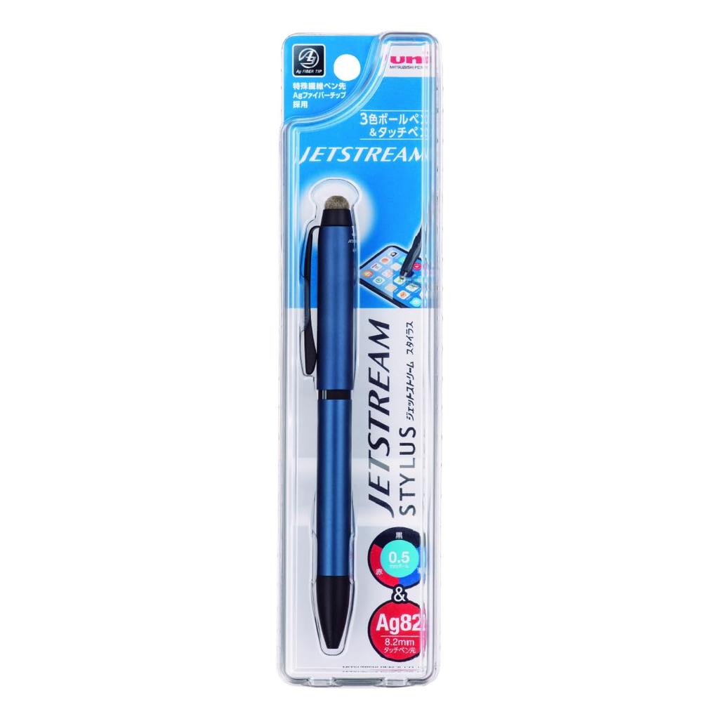 Mitsubishi Pencil Шариковая ручка Touch Jetstream Вращающаяся Легко для SXE3T24005P9 3-цветная + Ручка, Стилус, Выдвижная, 0.5 мм, Темно-синий, Писать,