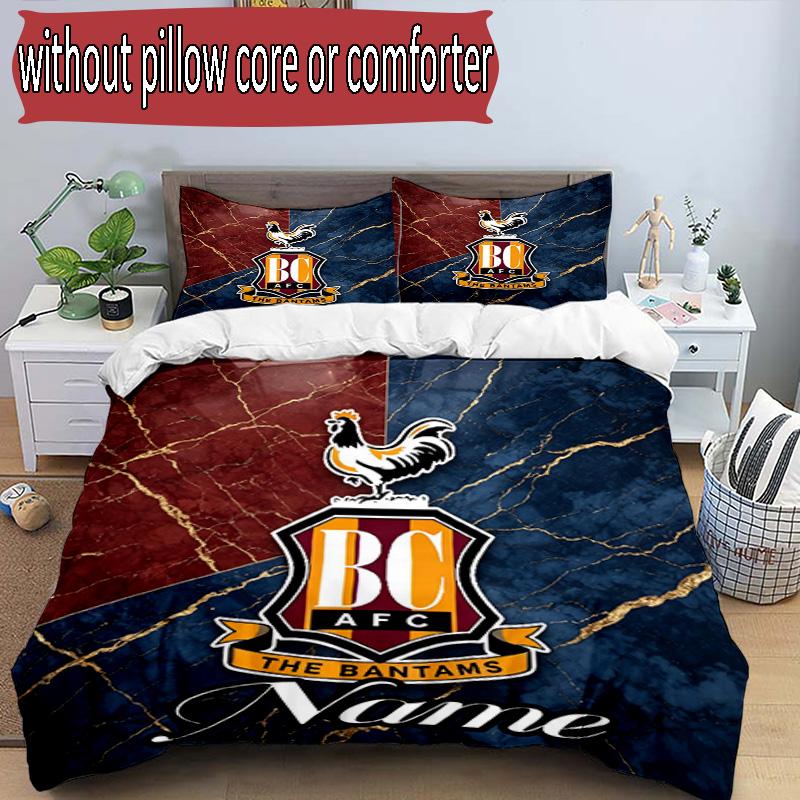 3pcs Duvet Cover Set (1*Duvet Cover + 2*Pillowcase, Without Core), Custom Name Bradford City AFC Pattern Bedding Set, Home Bedroom Decor Gift