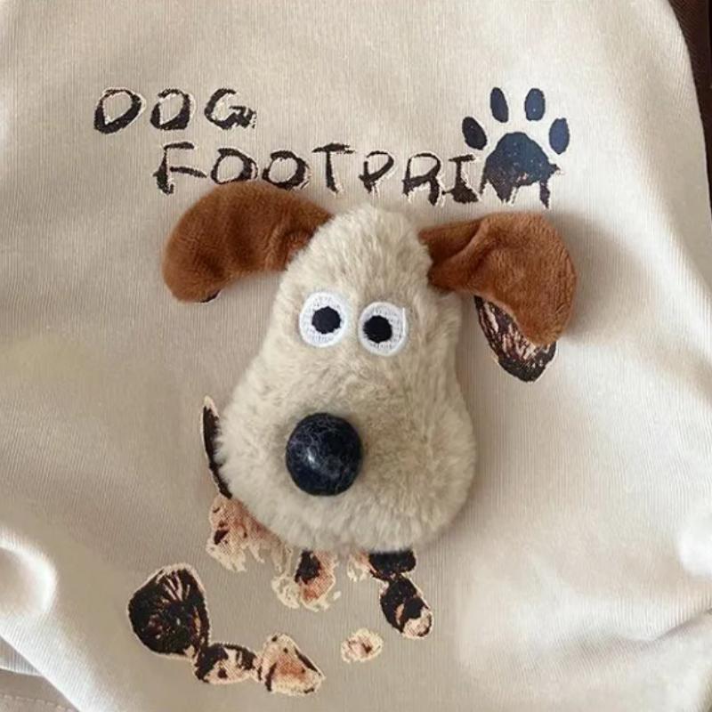 Cute Puppy Cartoon Childlike Kids Long Sleeve T-Shirt 2025 Girls Boys Base Shirt Korean Version Kawaii Spliced Patchwork Tops