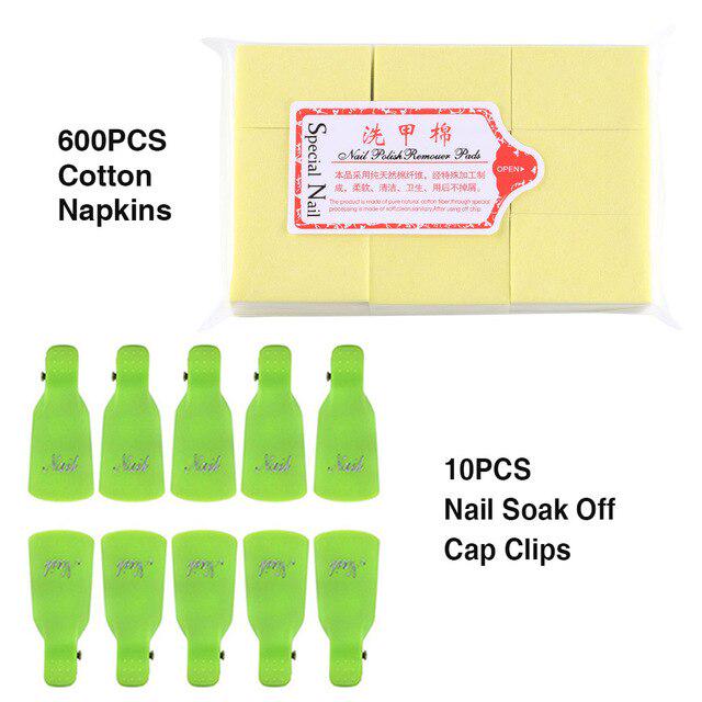 Nail Art Soak Off Cap Clips 600/900 шт. Cutton Pads Средство для снятия УФ-гель-лака Wrap Tool Жидкость для снятия лака Маникюрные инструменты