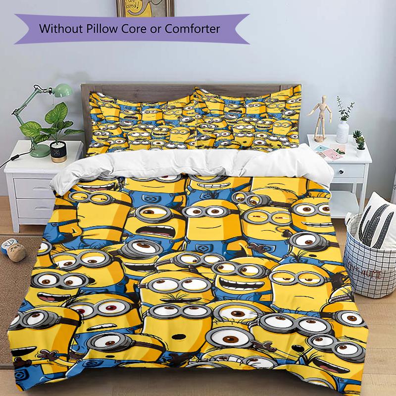 3Pcs Minion Adventure Bedding Set Quilt Cover Pillowcase Home Christmas Xmas Halloween Gift 1 Duvet Cover 2 Pillowcase M92474