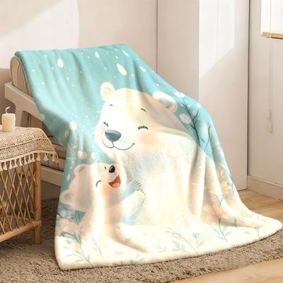 Flannel Fleece Blanket Polar Bear Floral Print Winter Throw Soft Cozy Blanket for Sofa Car Office Camping Travel All-Season Gift B