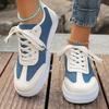 Women's Fashion Lace Up Casual Sneakers Blue Denim Mix Color Flat Shoes Woman Lightweight Non Slip Sports Shoes Plus Size 36-43