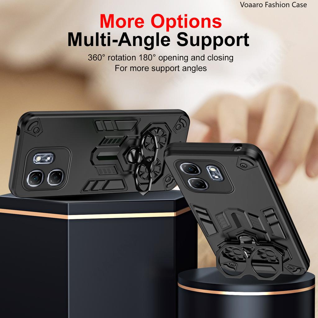 Двойное кольцо-броня на палец для Infinix Hot 50i Чехол для Infinix Smart 9 Вращающийся металлический кронштейн Подставка Чехол Противоударный Capa
