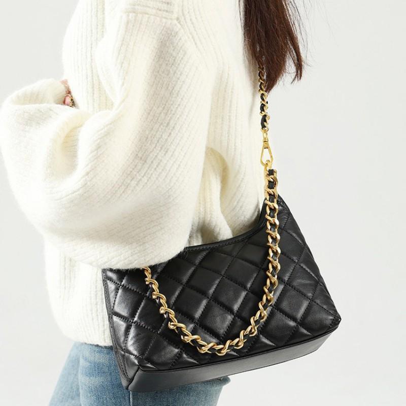 Womens Genuine Leather Crossbody Bag With Chain Strap Vintage Square Shoulder Daily Commute