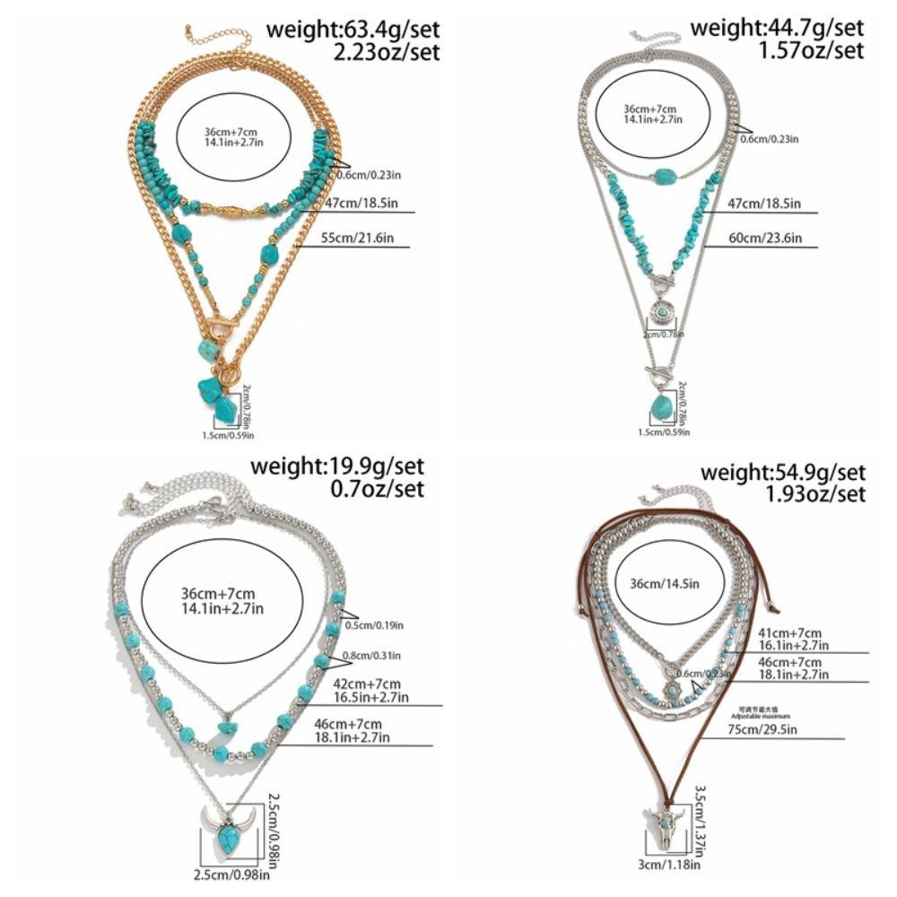 1 SET Ethnic Style Multilayer Turquoise Necklace Stacked Bohemian Style Clavicle Chain Girls