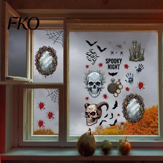 Halloween Stickers Electrostatic Glass Stickers, Skull Demon Blood Handprints Bats Scary Window Pattern Cling Clings, Spooky for Doors