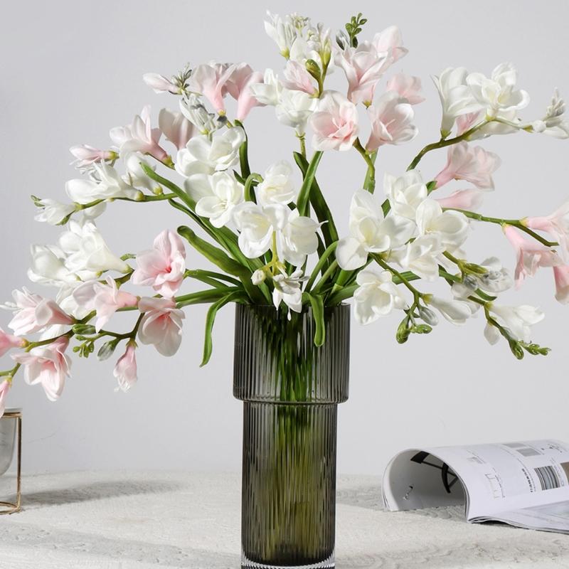 Artificial PU Freesia Flower With Bendable Iron Wire Stems for Wedding Floral Arrangements Tabletop Bookshelf Display