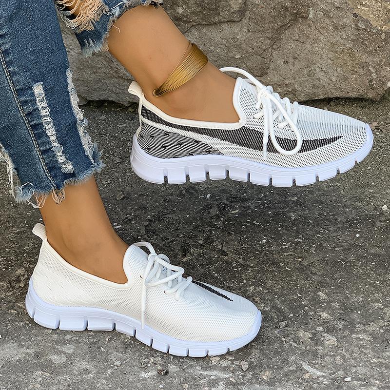 Модные белые вязаные балетки с принтом для женщин, весна-осень, дышащие, с мягкой подошвой, кроссовки для женщин, удобные, нескользящие, повседневные туфли, размер 43