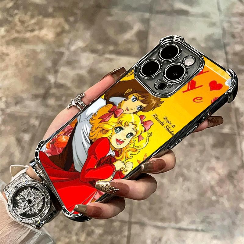 Candy 90s Cartoon Plating Phone Case For Iphone 16 17 Pro Max Air 16E 14 15 Plus 12 13 Mini Anti-Fall Airabag Cover