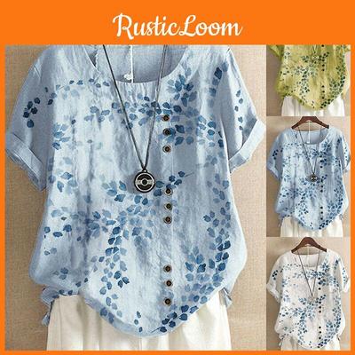 Женский топ большого размера с цветочным принтом из мягкого дышащего хлопка и льна