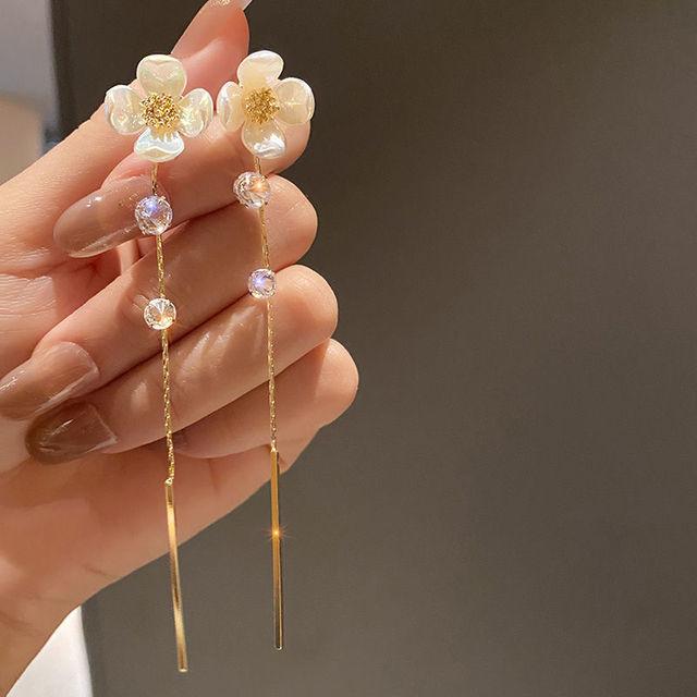 Длинные Висячие Серьги для Женщин 2021 Мода Полный Кристалл Имитация Жемчуга Кисточкой Серьги Висячие Старинные Золотые Ювелирные Изделия Brincos