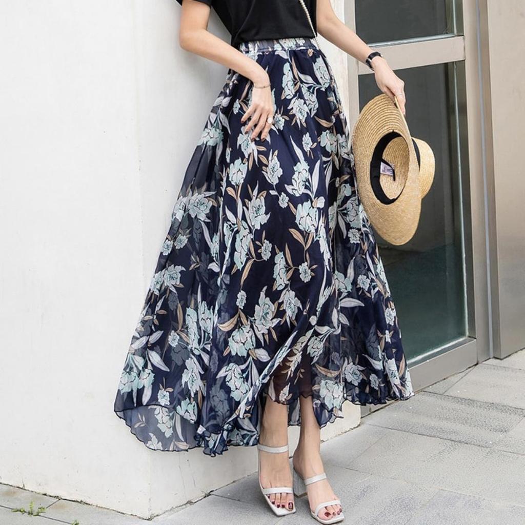 Tooxika Chiffon Skirt, Floral Holiday Style Beach Skirt