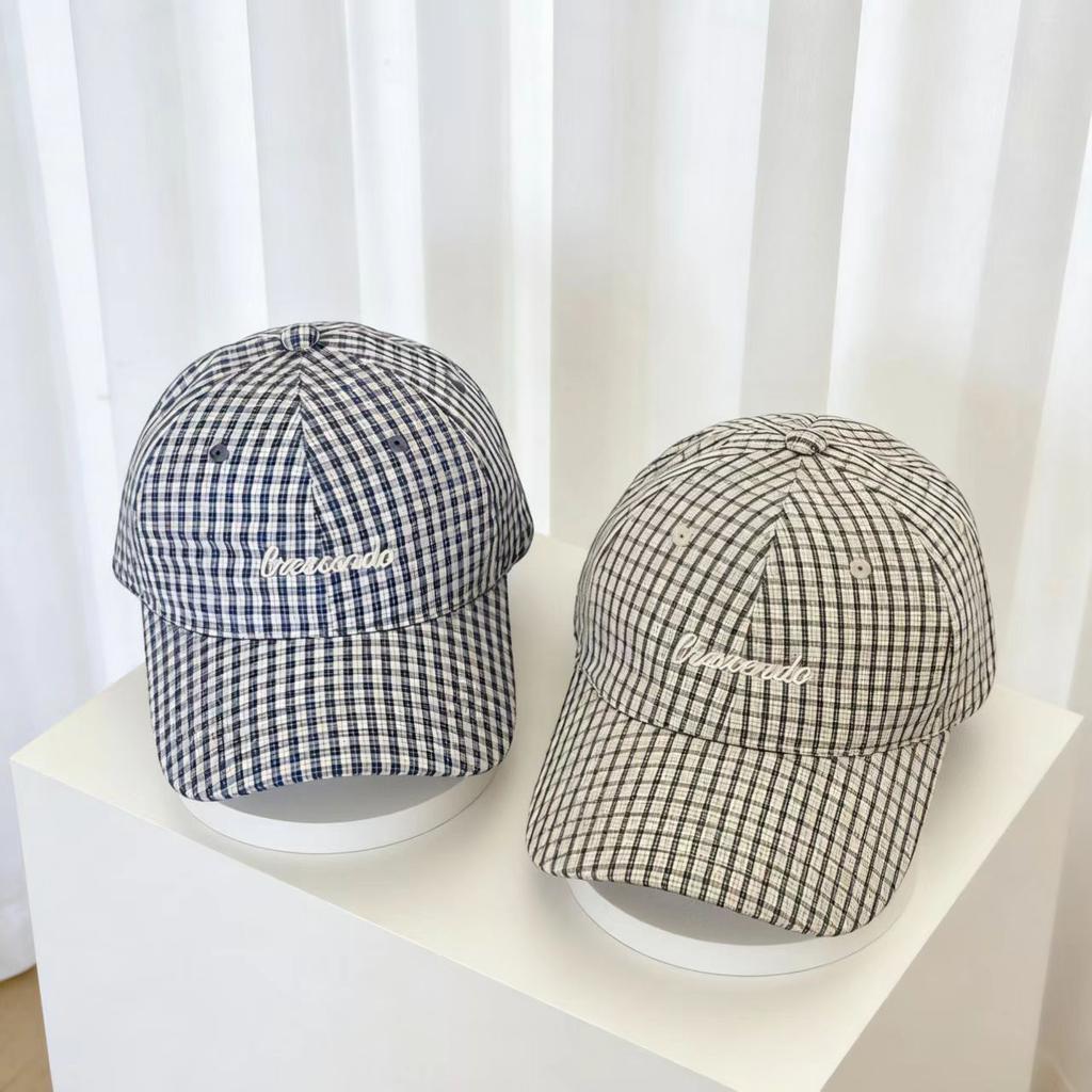 Spring/Summer New Trendy Brand Letter Embroidered Soft-Top Baseball Cap for Women, Fashionable Versatile Plaid Baseball Cap to Make the Face Look Sma