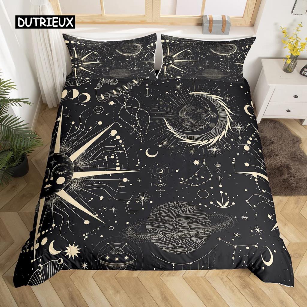 Комплект постельного белья «Солнце и Луна» размера King Size, фиолетовый, сиреневый, с изображением ловца снов, звезд, комплект постельного белья для детей, 2/3 предмета, покрывало в стиле «Богемия»