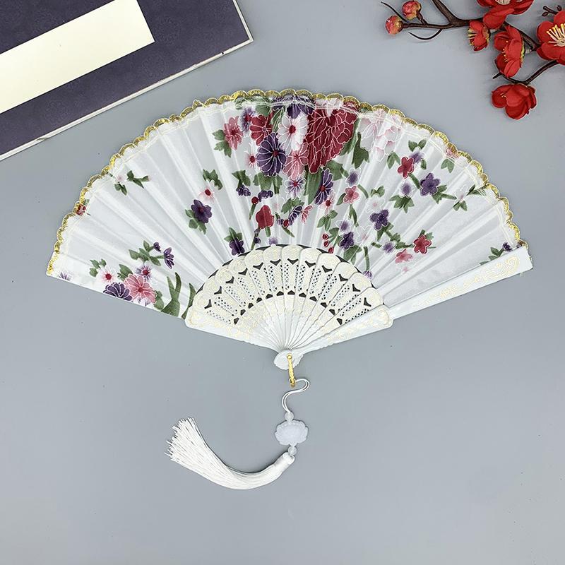 1 шт. Складной веер Элегантный и роскошный цветочный узор Винтажный танцевальный веер Модный китайский стиль Ручной штампованный дизайн