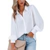 Solid Color Loose Button-Down Shirt with Pleated Lantern Sleeves