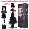 Horror Wednesday Addams Doll In Black Gothic Gown Cute Action Figure Children Toys Addams DIY Model Halloween Birthday Gift Prop