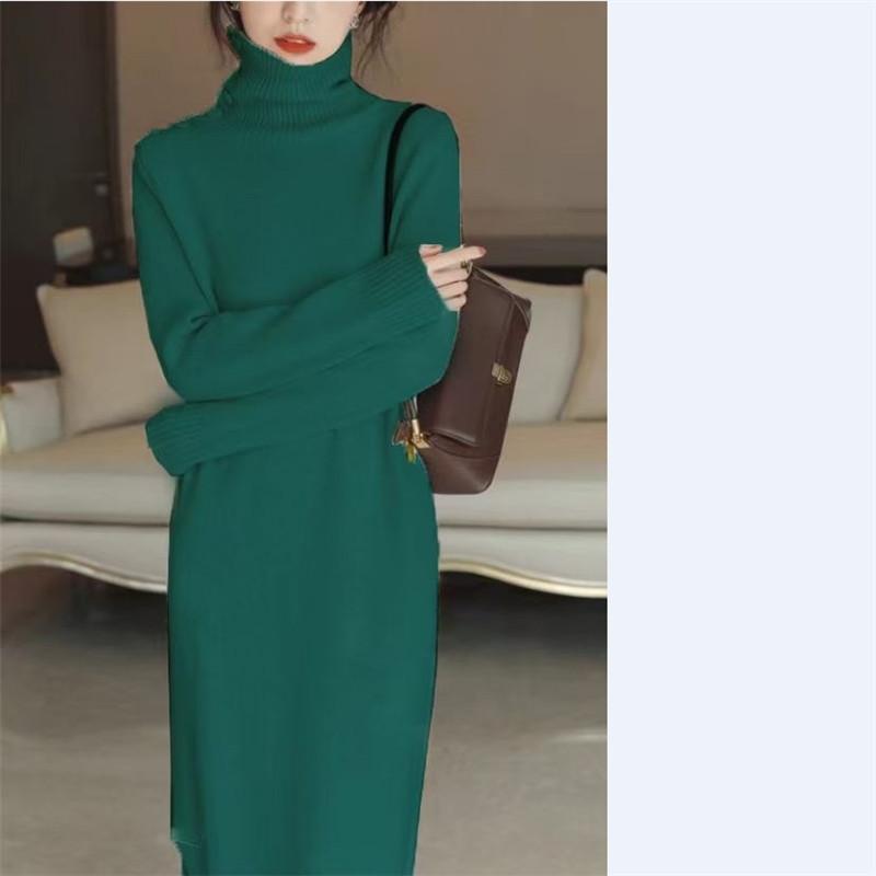 Пальто, юбка-водолазка, детская осенне-зимняя длинная свободная темпераментная, с дизайнерским вязаным базовым платьем