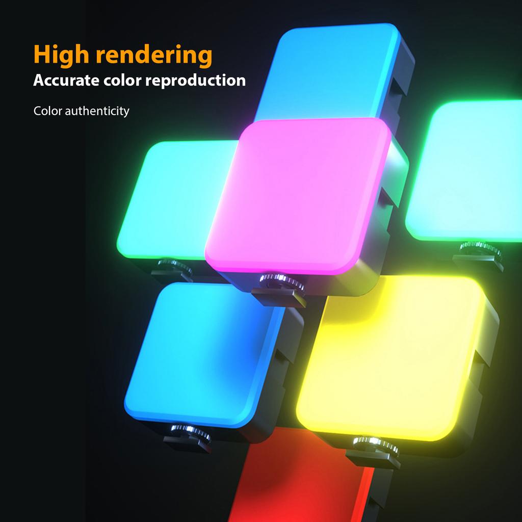 RGB Video Light, LED Camera Light with 3 Cold Shoe Mounts, 90+ High CRI, 3000K-6500K, 500mAh Battery, Photography Selfie Lighting