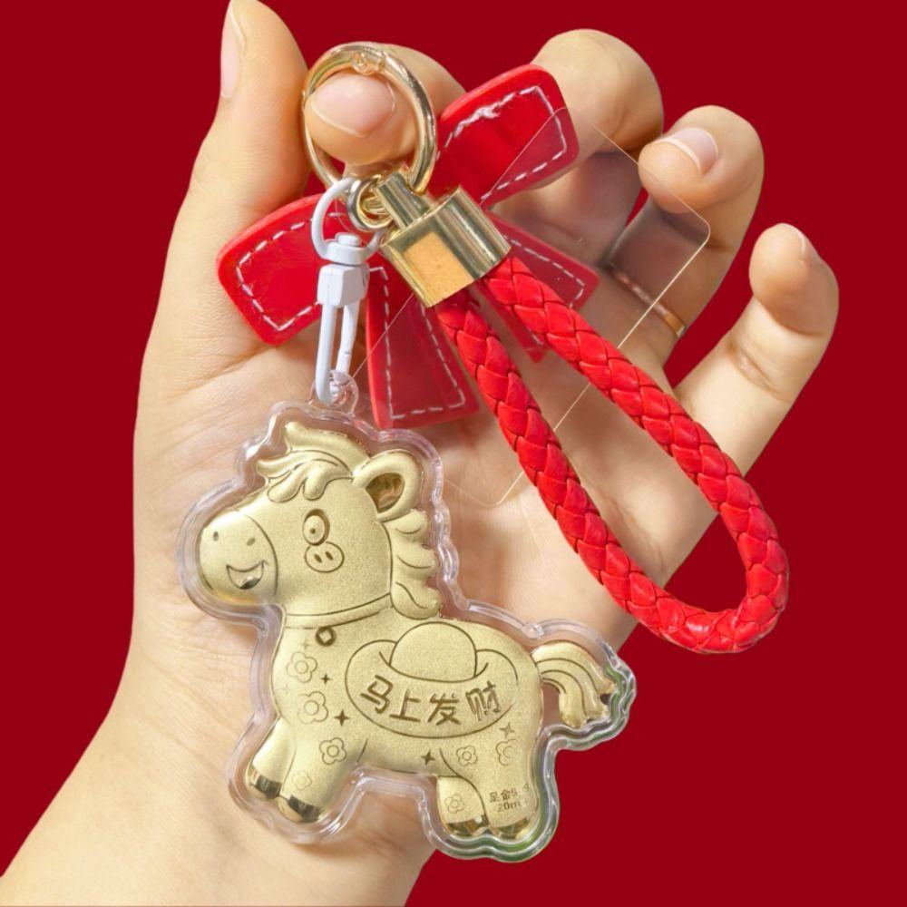 Bow Horse Keychain Fashion Zodiac Key Ring Good Fortune New Year Pendant Mobile Chain