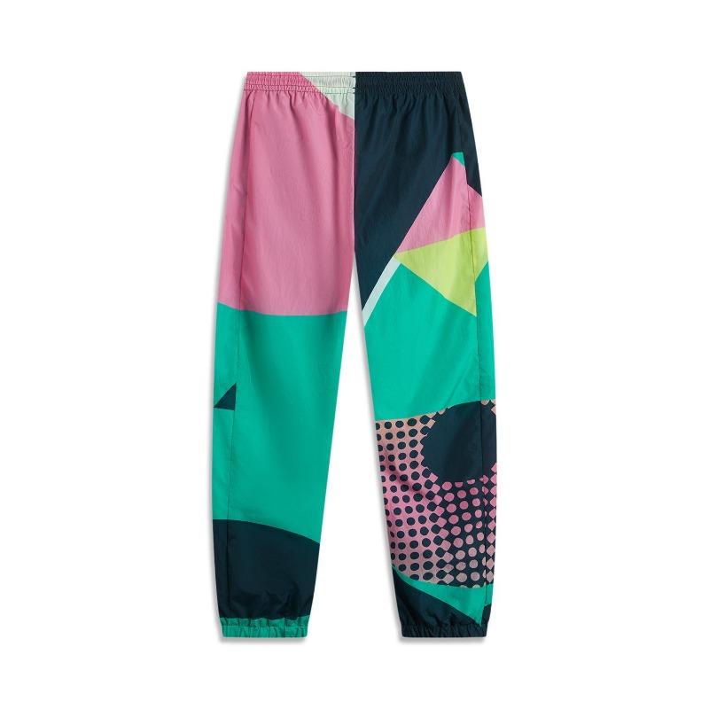 Li Ning 2024 Honor Color Block средней посадки удобные дышащие универсальные брюки-джоггеры унисекс темно-синие медно-зеленые с принтом AYKU937-2
