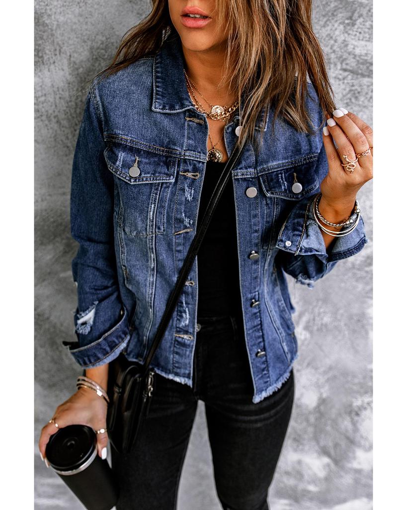 Azura Exchange Джинсовая куртка с потертыми пуговицами