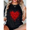 Women Loose T Shirt Black Heart Print Valentine Day Casual Top