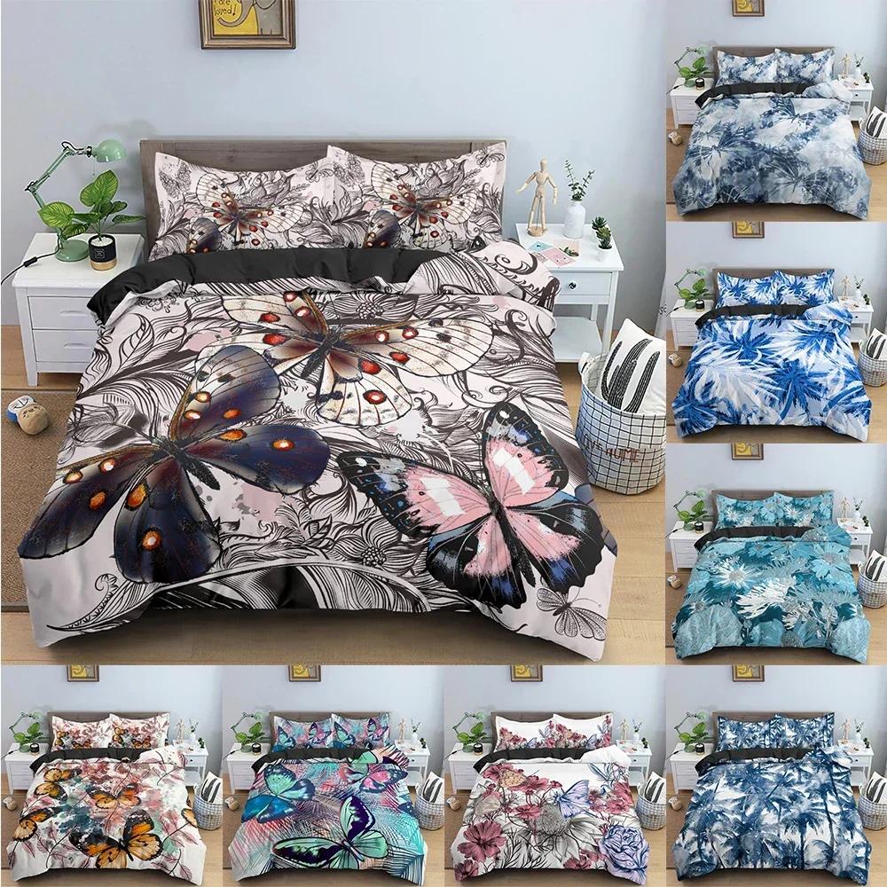 Butterfly Tropical Plant Pattern Comfortable Duvet Quilt Cover Pillowcase Bedding Set Children Bedroom Decoration Home Textile
