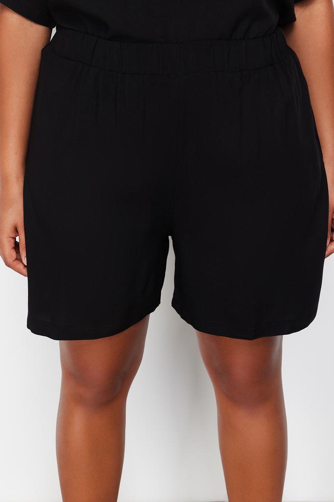 Women's Fashion New Plus Big Size Pajama Set Black Crew Neck Woven Pajama Set