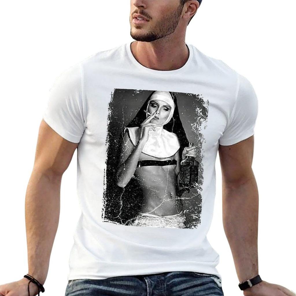Nun-Smoking-Drink-Whiskey-Weed T-Shirt funny t shirts dark humor man t shirts for men t shirts