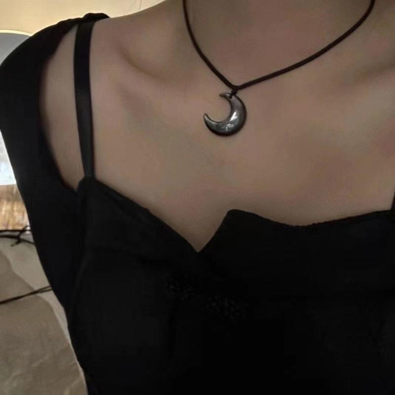 Китайский стиль ретро плетеная веревка ожерелье луна кулон ожерелье для женщин винтажные ювелирные изделия